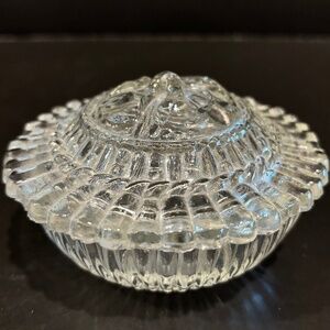 Vtg Pressed Glass Clear Vanity/Trinket Dish w/Lid